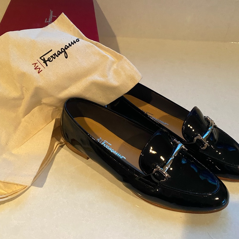 Ferragamo Patent Black Women’s Loafer Size 9